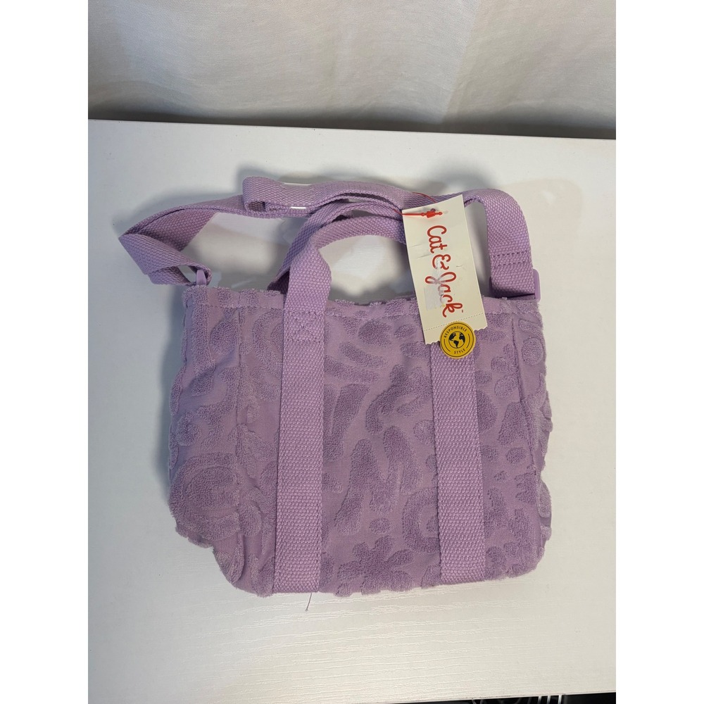 Cat & Jack Purple Terry Cloth Floral Crossbody Tote Bag NWT